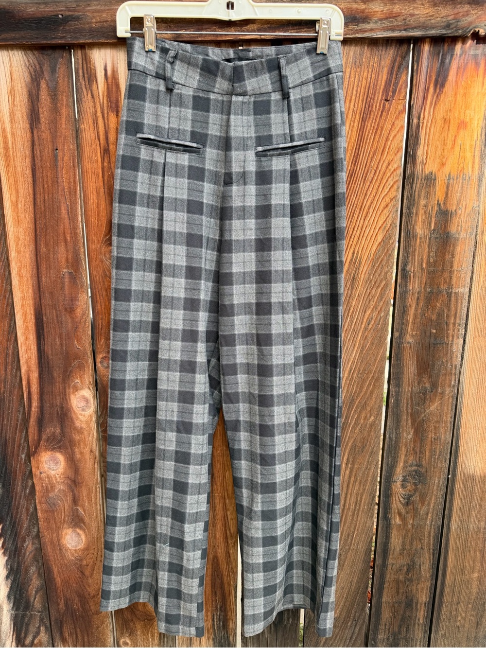 Cider Gray Plaid Wide Leg Pleated Trousers Pants Small